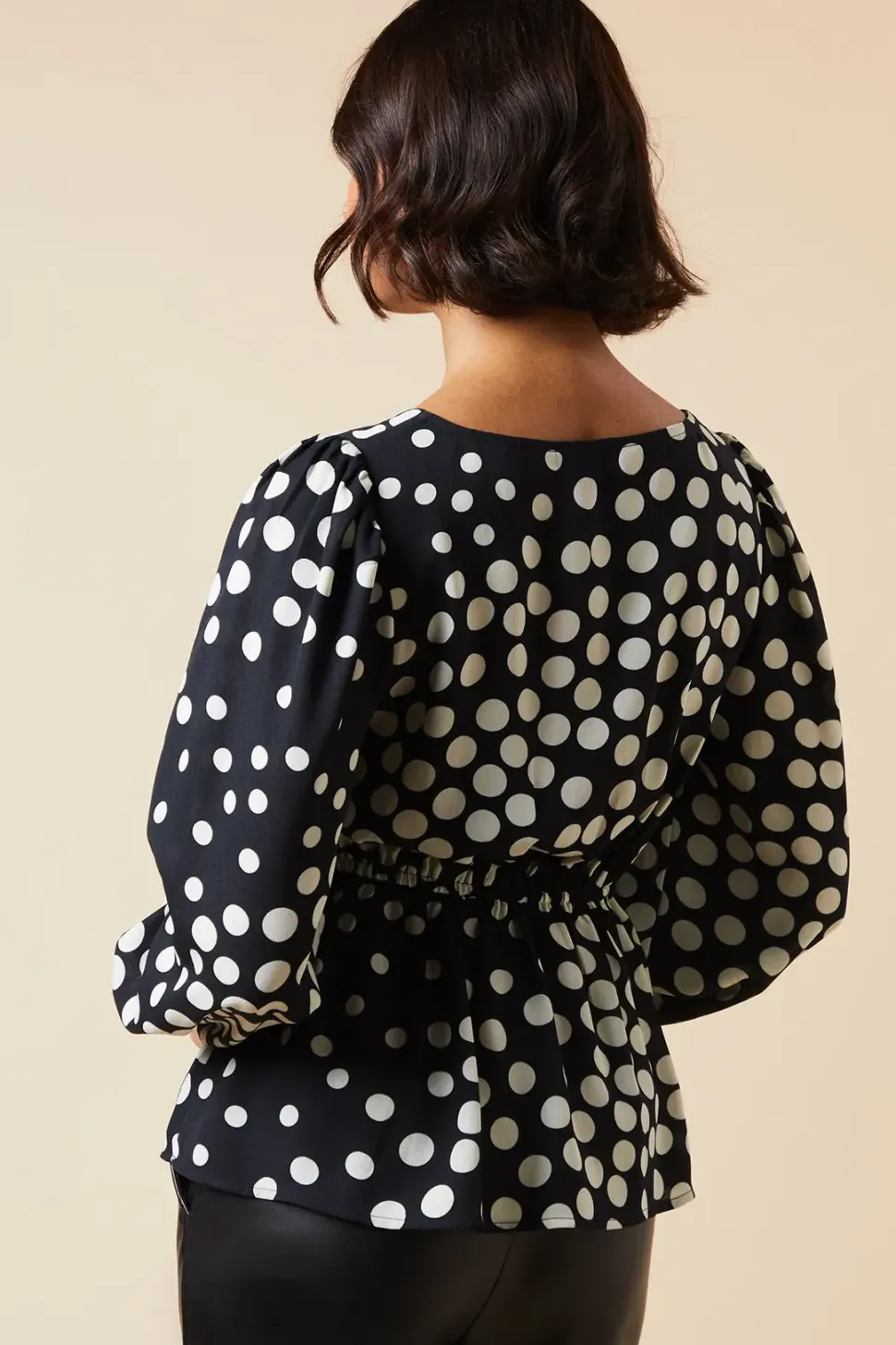 black spot button front blouse