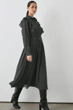 Black Spot Button Up Shirt Dress