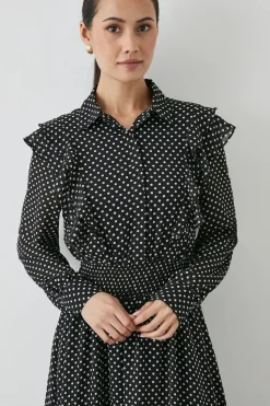 Black Spot Button Up Shirt Dress