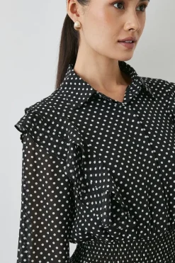 Black Spot Button Up Shirt Dress
