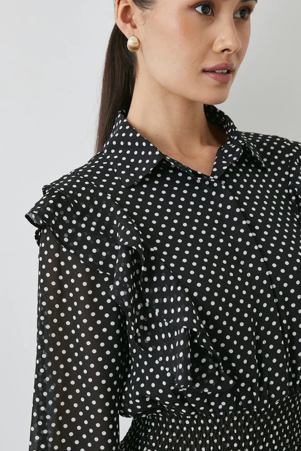Black Spot Button Up Shirt Dress