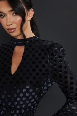 Black Spot Devore Long Sleeve Mini Dress