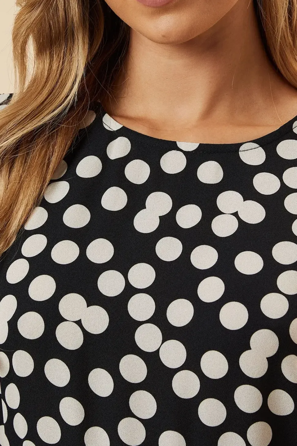 Black Spot Hanky Hem Shirred Cuff Midi Dress