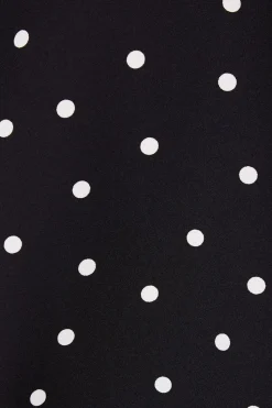 Black Spot Shirred Cuff Mini Dress