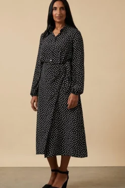 Black Spot Wrap Waist Dress