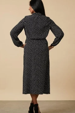 Black Spot Wrap Waist Dress