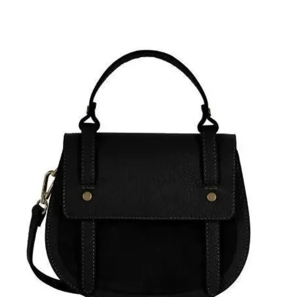 Black Strap Front Leather Saddle bag|