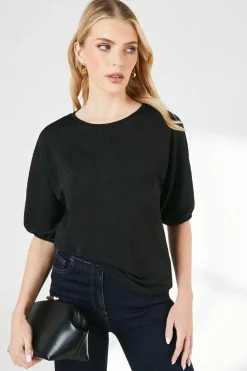 Black Textured Jersey Top