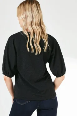 Black Textured Jersey Top