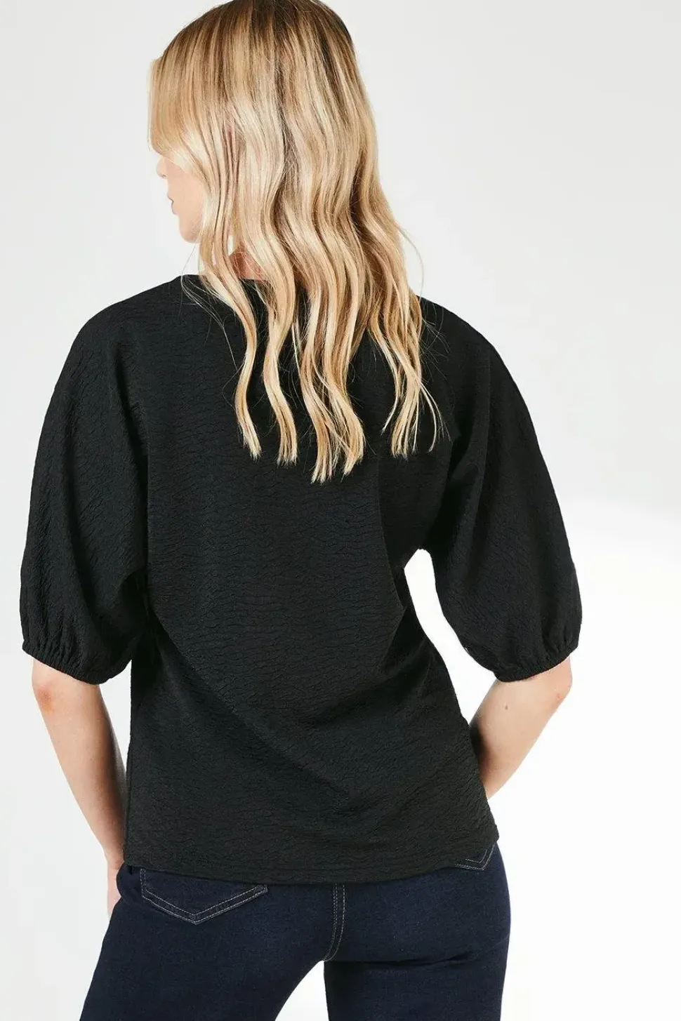 Black Textured Jersey Top