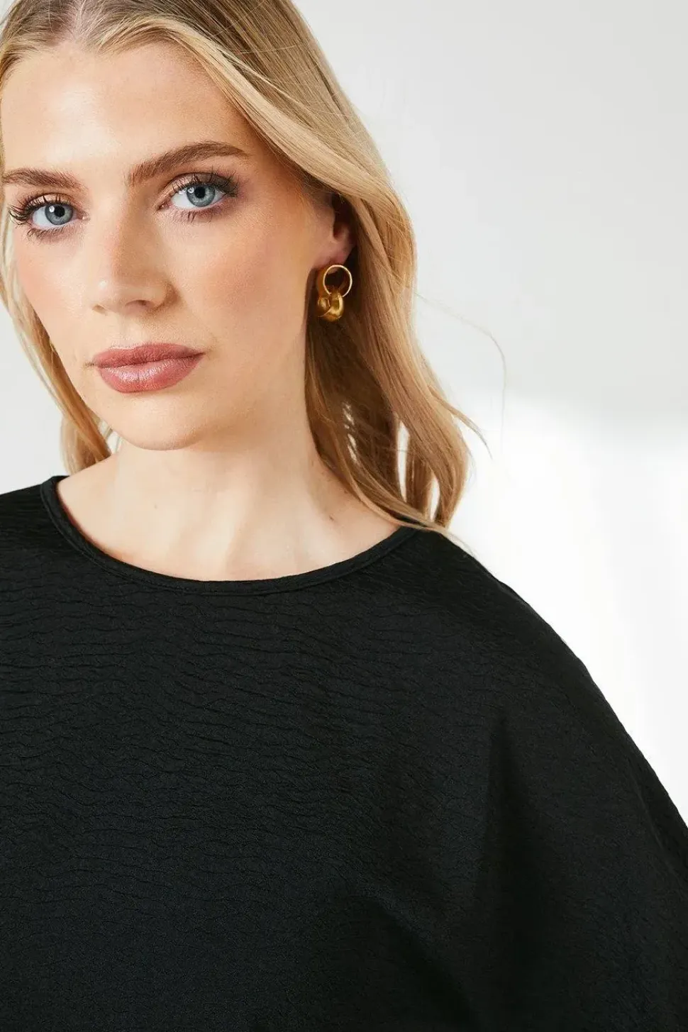 Black Textured Jersey Top