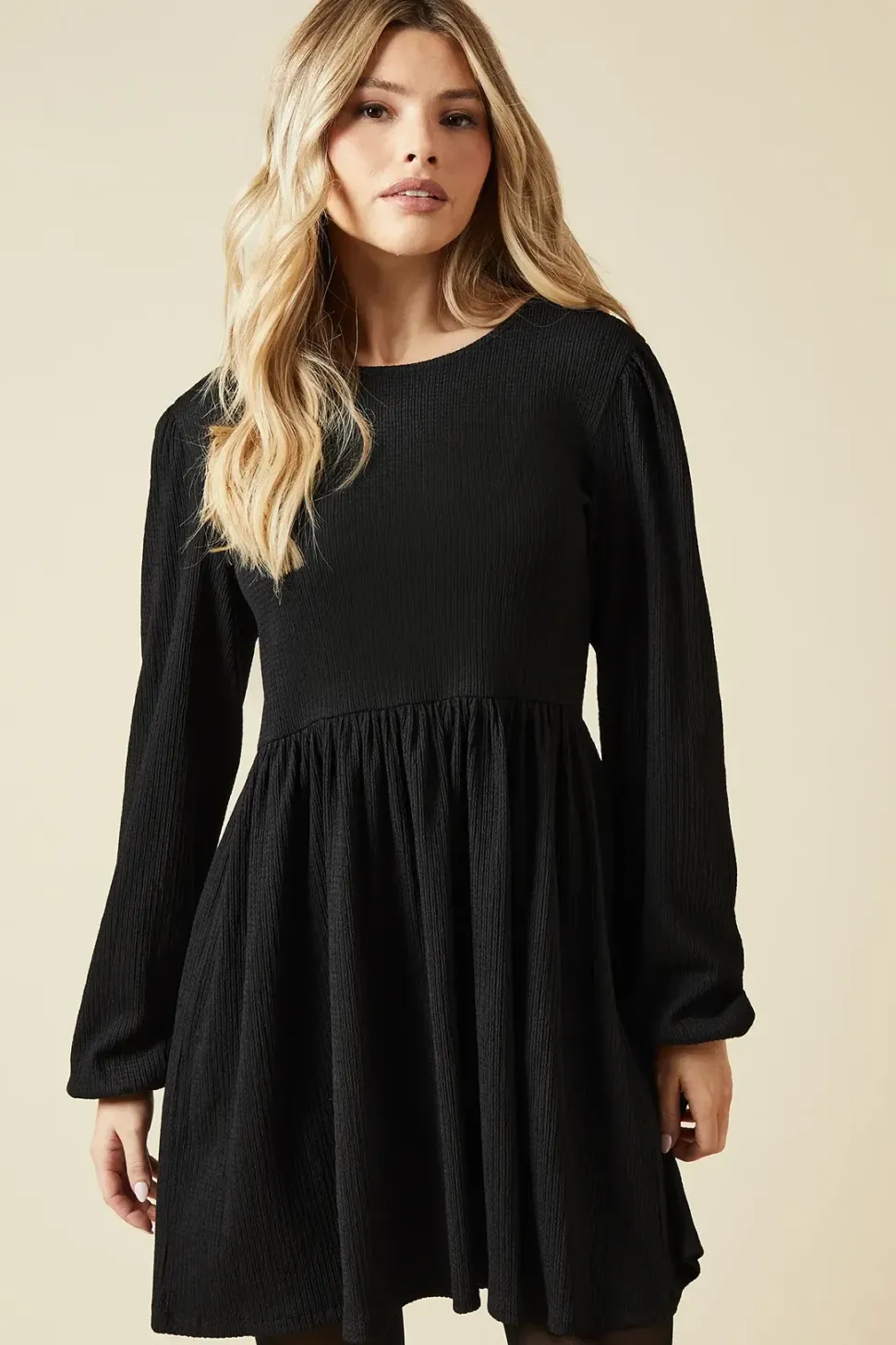 Black Tie Back Long Sleeve Mini Dress