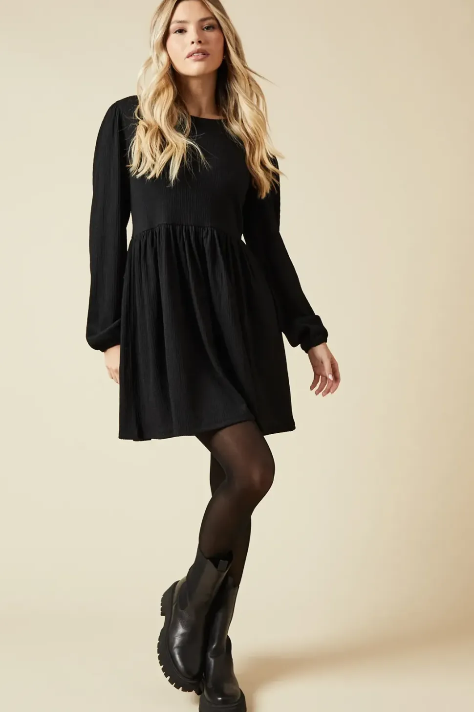 Black Tie Back Long Sleeve Mini Dress