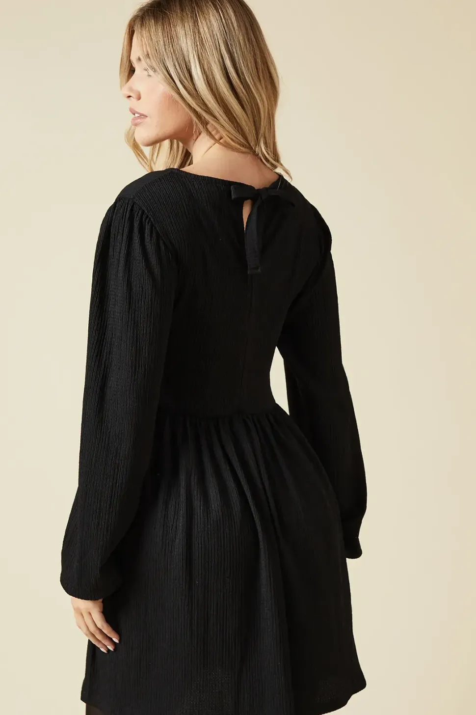 Black Tie Back Long Sleeve Mini Dress