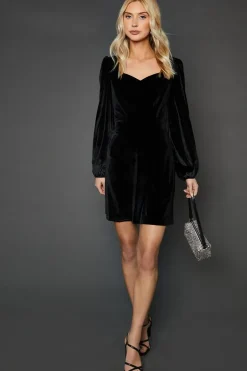 Black Velvet Sweetheart Neck Mini Dress