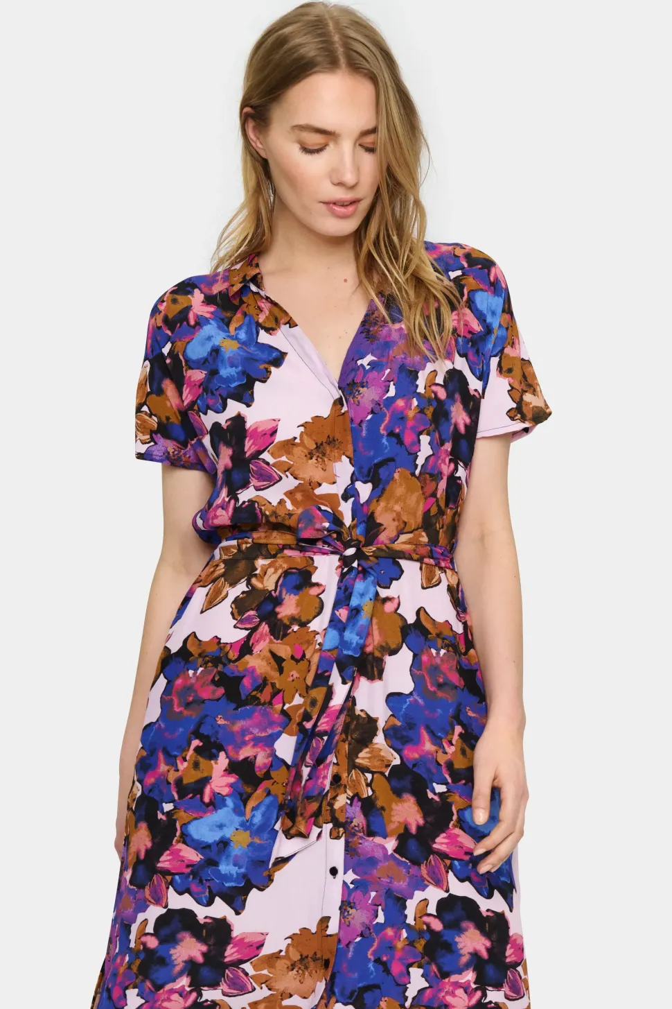 Blanca Short Sleeve Shirt Dress-Floral