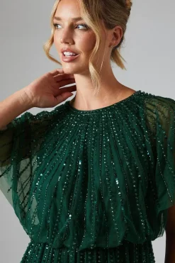 Blouson Bodice Linear Embellished And Beaded Bridesmaids Dress