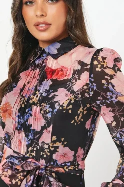 Blouson Sleeve Pintuck Detail Wide Leg Wedding Guest Jumpsuit