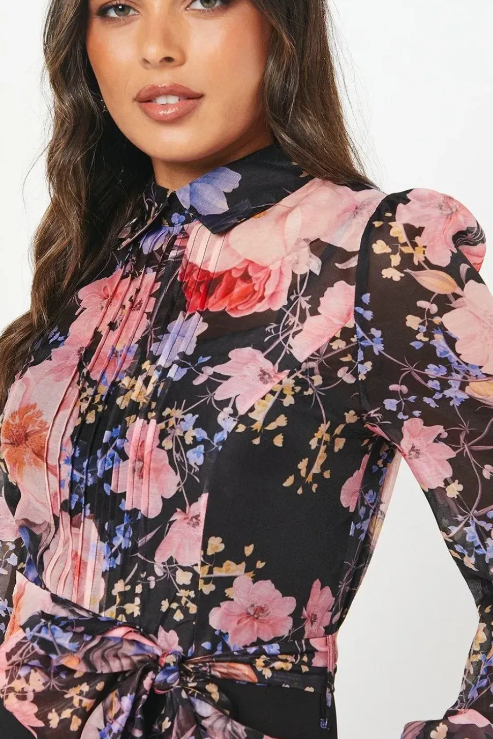Blouson Sleeve Pintuck Detail Wide Leg Wedding Guest Jumpsuit