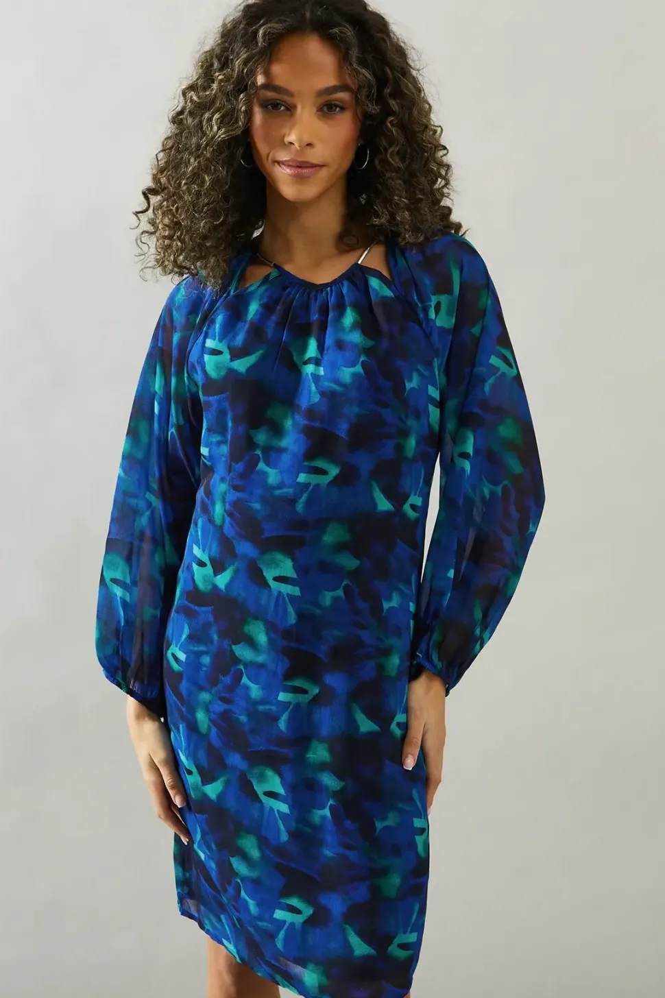 Blue Abstract Cut Out Detail Shift Dress