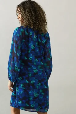 Blue Abstract Cut Out Detail Shift Dress