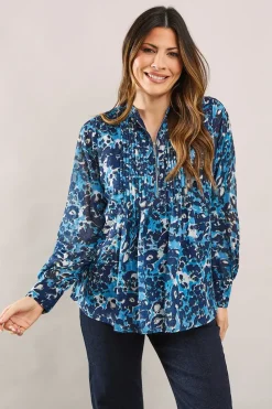 Blue Animal Pleat Zip Blouse