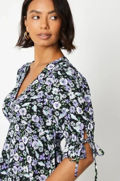 Blue Ditsy Empire Tie Sleeve Mini Dress