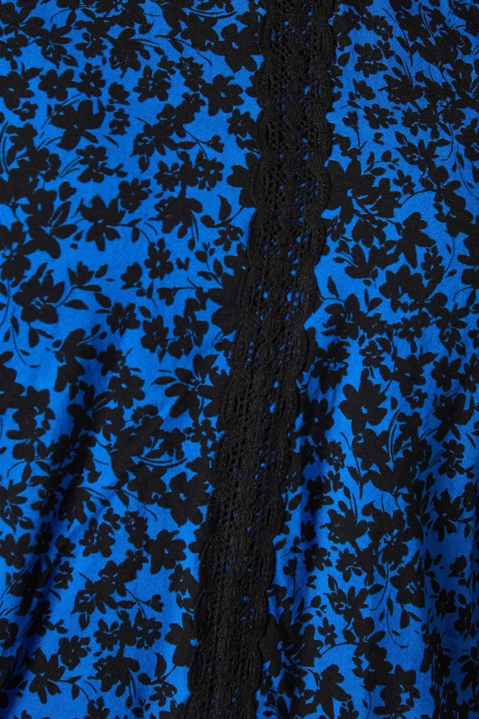 Blue Ditsy Lace Trim Body Long Sleeve Blouse