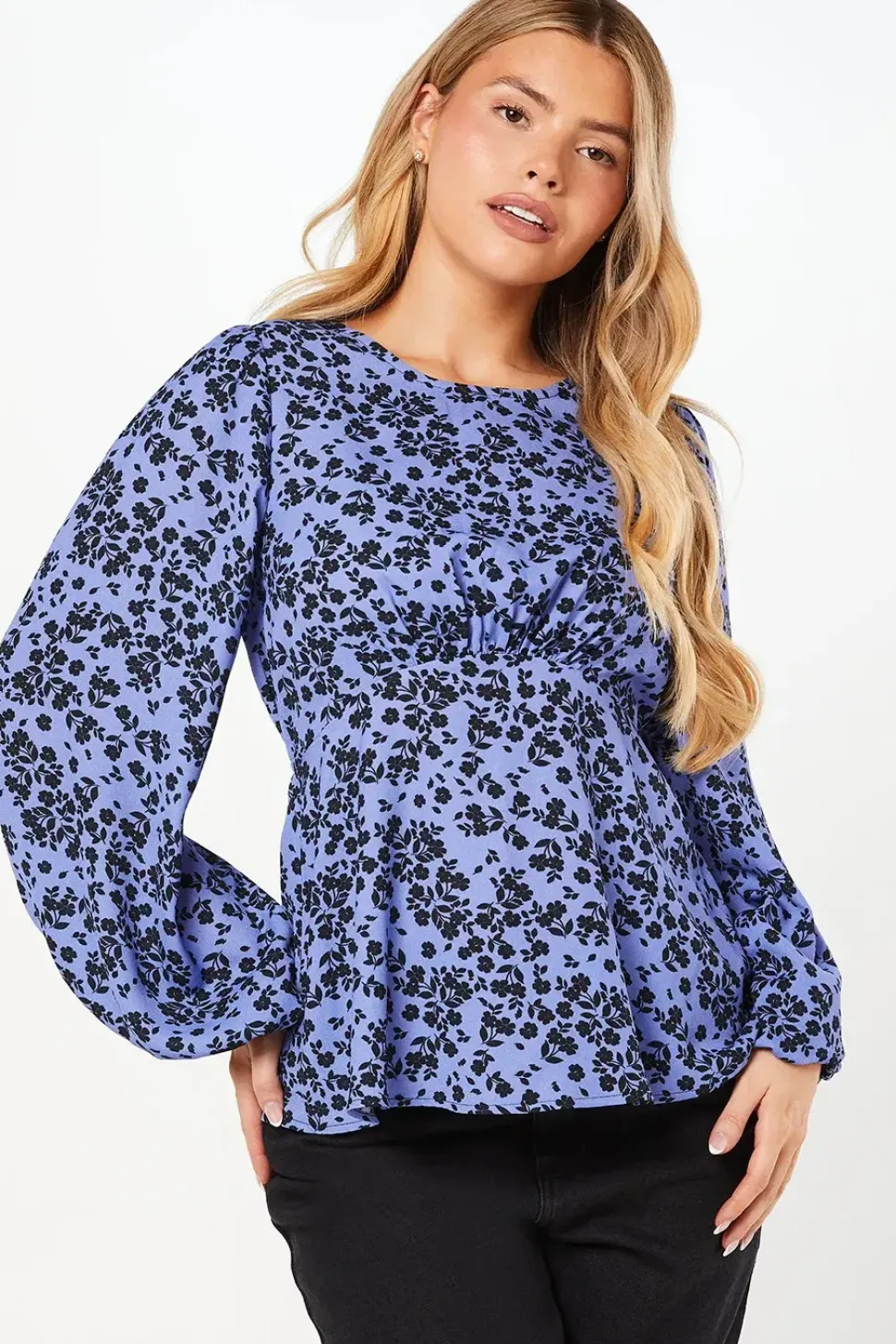 Blue Ditsy Long Sleeve Tea Blouse