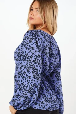 Blue Ditsy Long Sleeve Tea Blouse