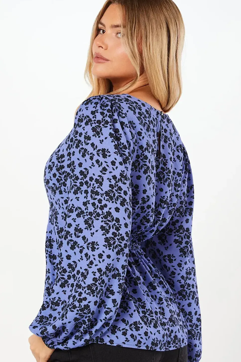 Blue Ditsy Long Sleeve Tea Blouse