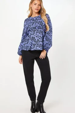Blue Ditsy Long Sleeve Tea Blouse
