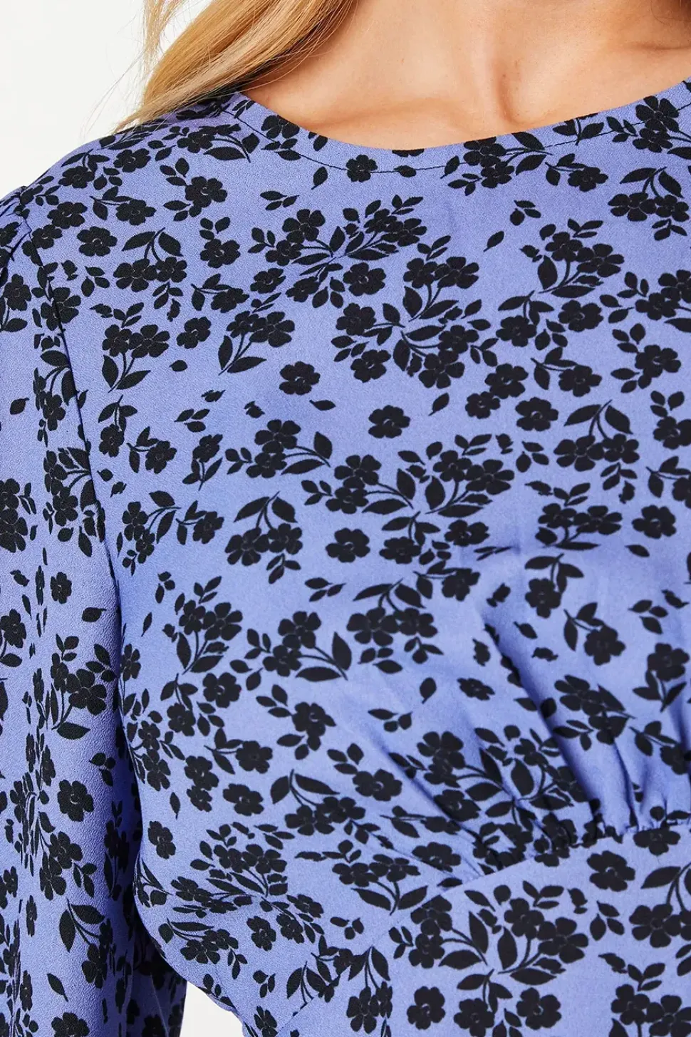 Blue Ditsy Long Sleeve Tea Blouse