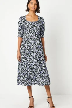 Blue Ditsy Short Sleeve Shirt Dress