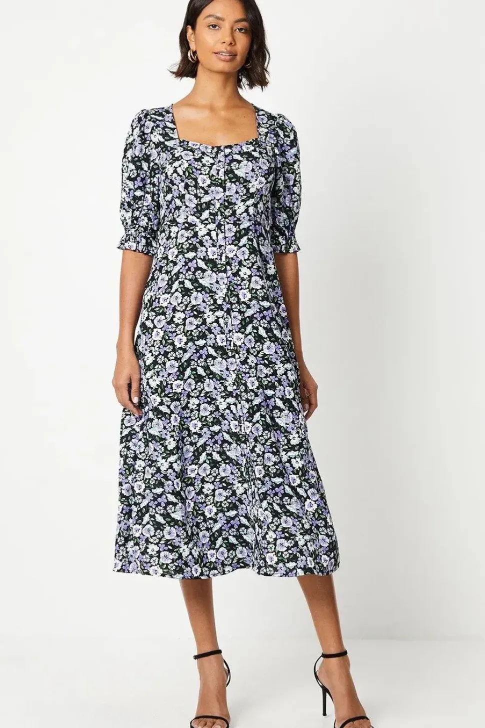 Blue Ditsy Short Sleeve Shirt Dress