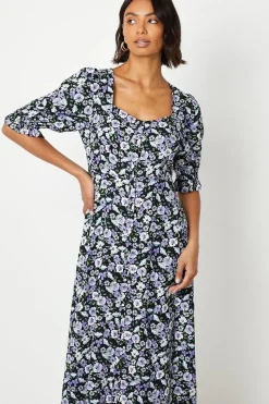 Blue Ditsy Short Sleeve Shirt Dress