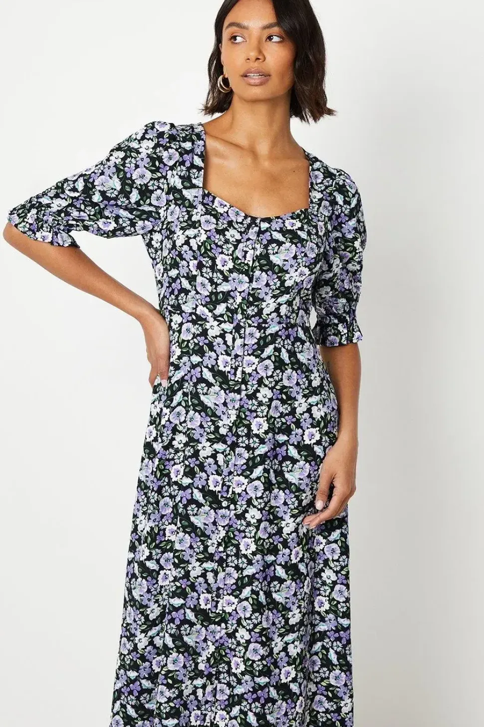 Blue Ditsy Short Sleeve Shirt Dress