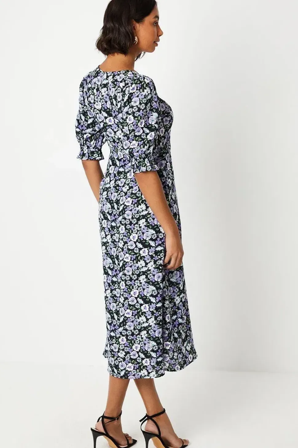 Blue Ditsy Short Sleeve Shirt Dress