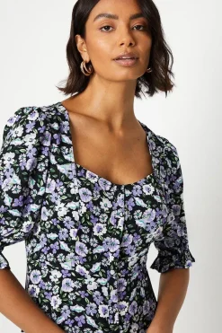 Blue Ditsy Short Sleeve Shirt Dress