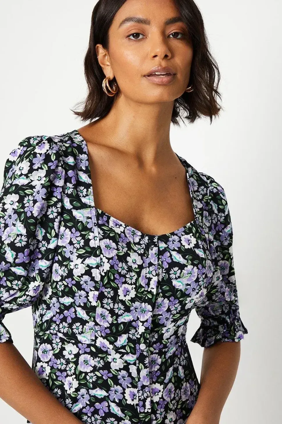 Blue Ditsy Short Sleeve Shirt Dress