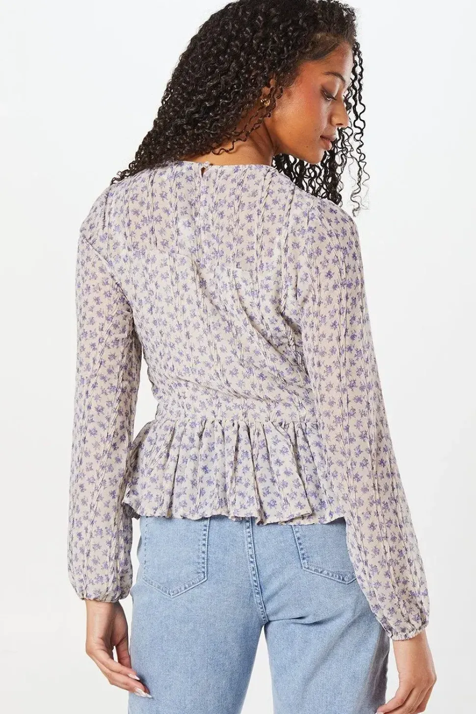 Blue Floral Chiffon Ruched Front Top