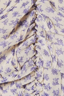 Blue Floral Chiffon Ruched Front Top