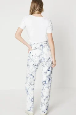 Blue Floral Printed Denim Straight Leg Jean