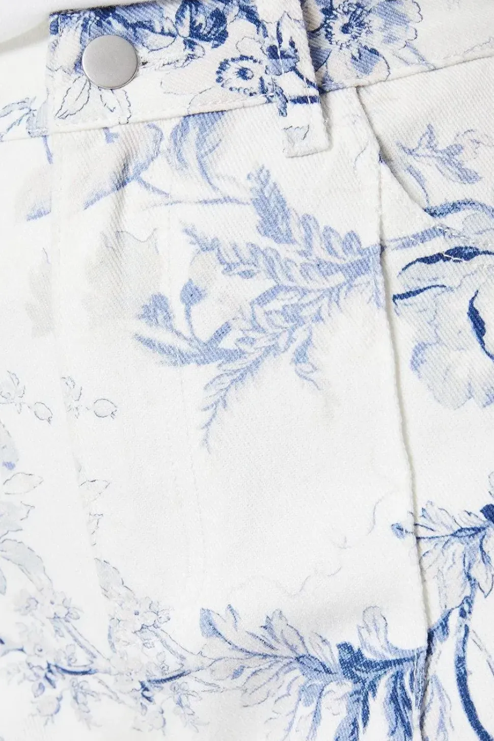 Blue Floral Printed Denim Straight Leg Jean