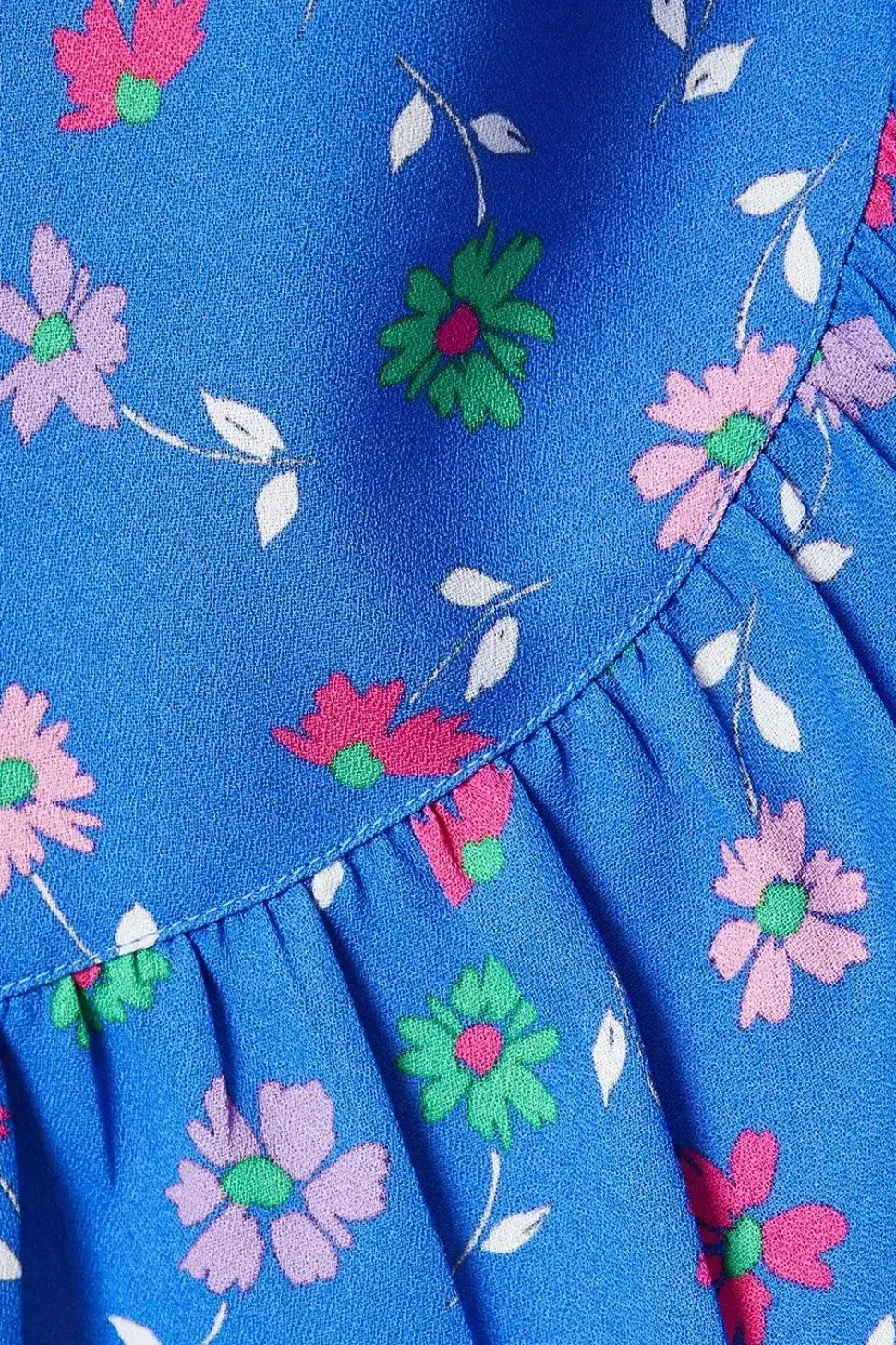 Blue Floral Wrap Tie Side Ruffle Hem Mini Dress