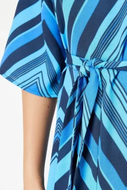 Blue Geo Belted Midi Dress