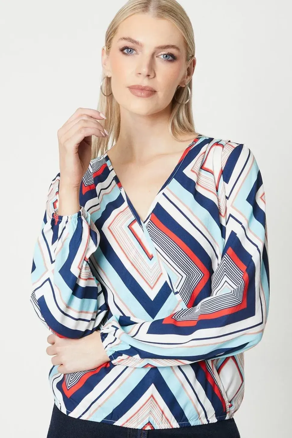 Blue Geo Wrap Top