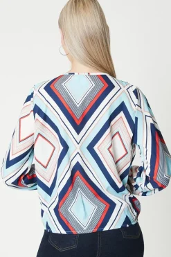Blue Geo Wrap Top