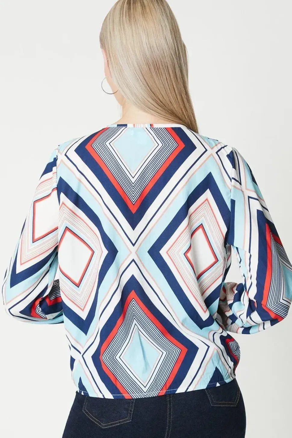 Blue Geo Wrap Top