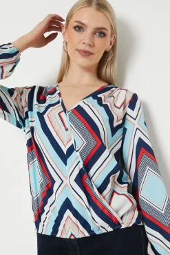 Blue Geo Wrap Top